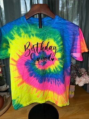 🎉Birthday Squad Tie-Dye Tee - Neon Multi A117